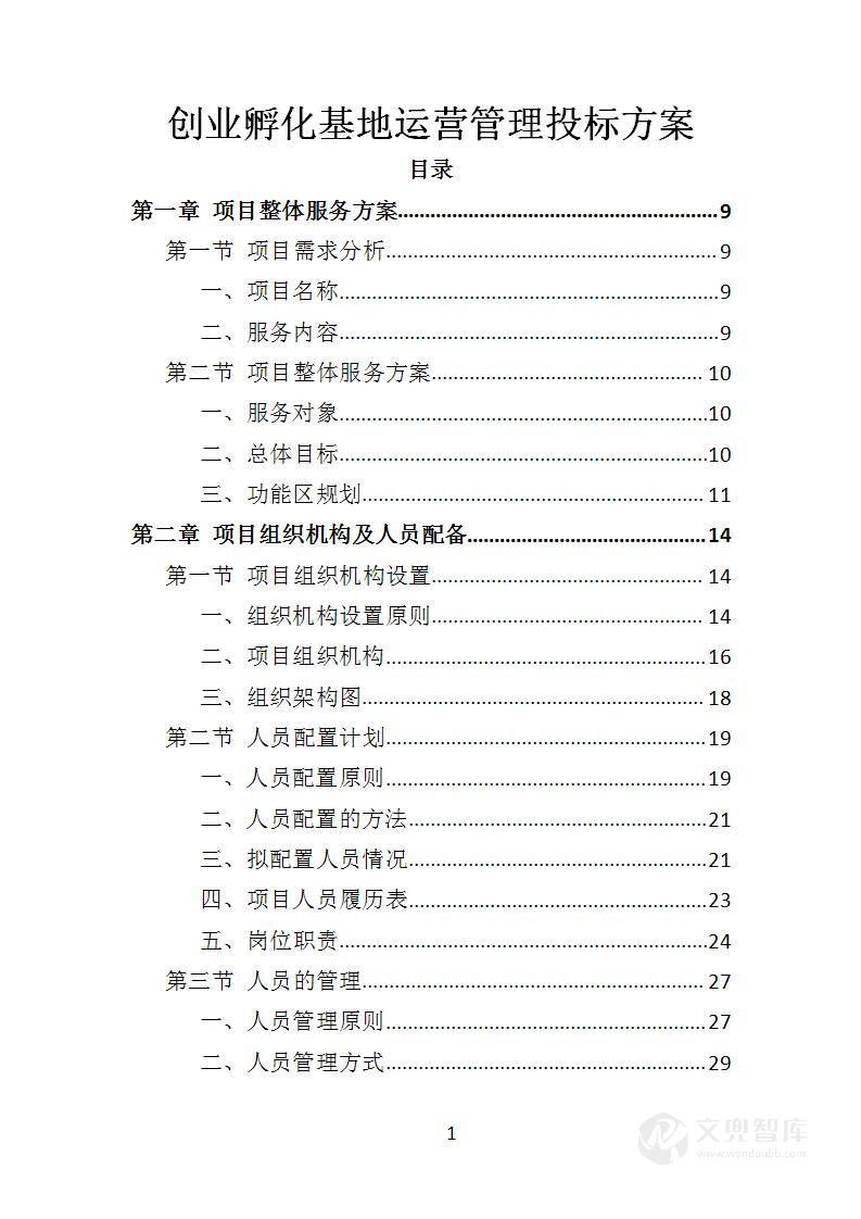 创业孵化基地运营管理投标方案